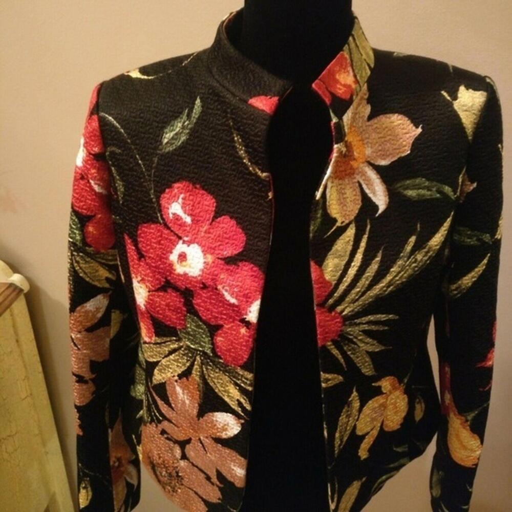 Ellen Tracy floral blazer jacket silk blend short open 4 - Picture 2 of 7